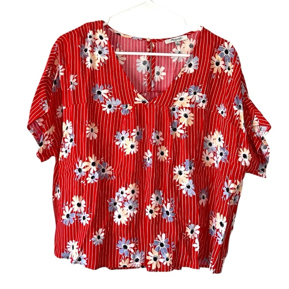 Madewell Tops - Madewell Daisy Society Rhyme Short Sleeve Top Size S Red White Striped Floral